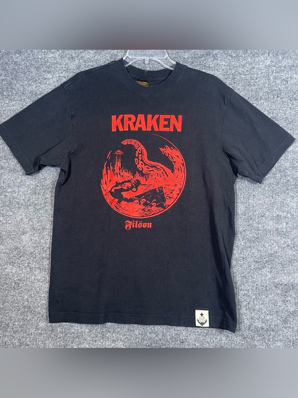 Seattle Kraken Filson Death Check Tee Mens Small Black Red Cotton Short Sleeve
